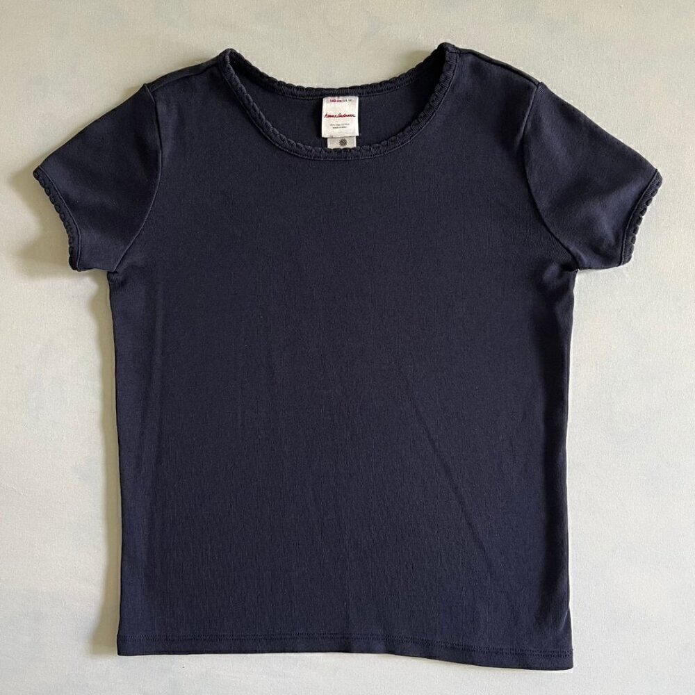 Hanna Anderson Scalloped Hem Navy Blue Baby Tee
